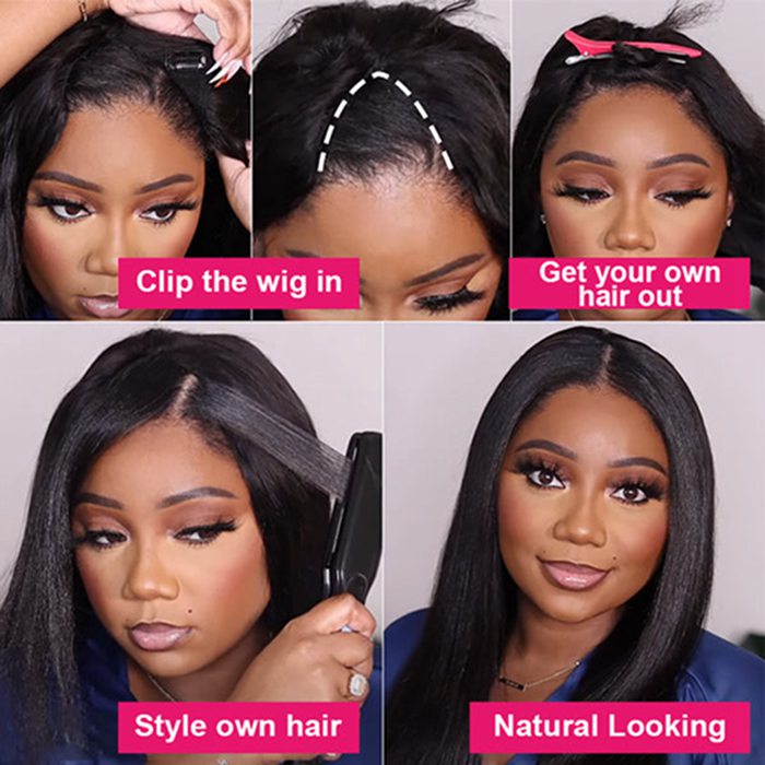 Glueless V Part Wig Silk Straight Wig Beginner Friendly Human Hair Wigs For Women