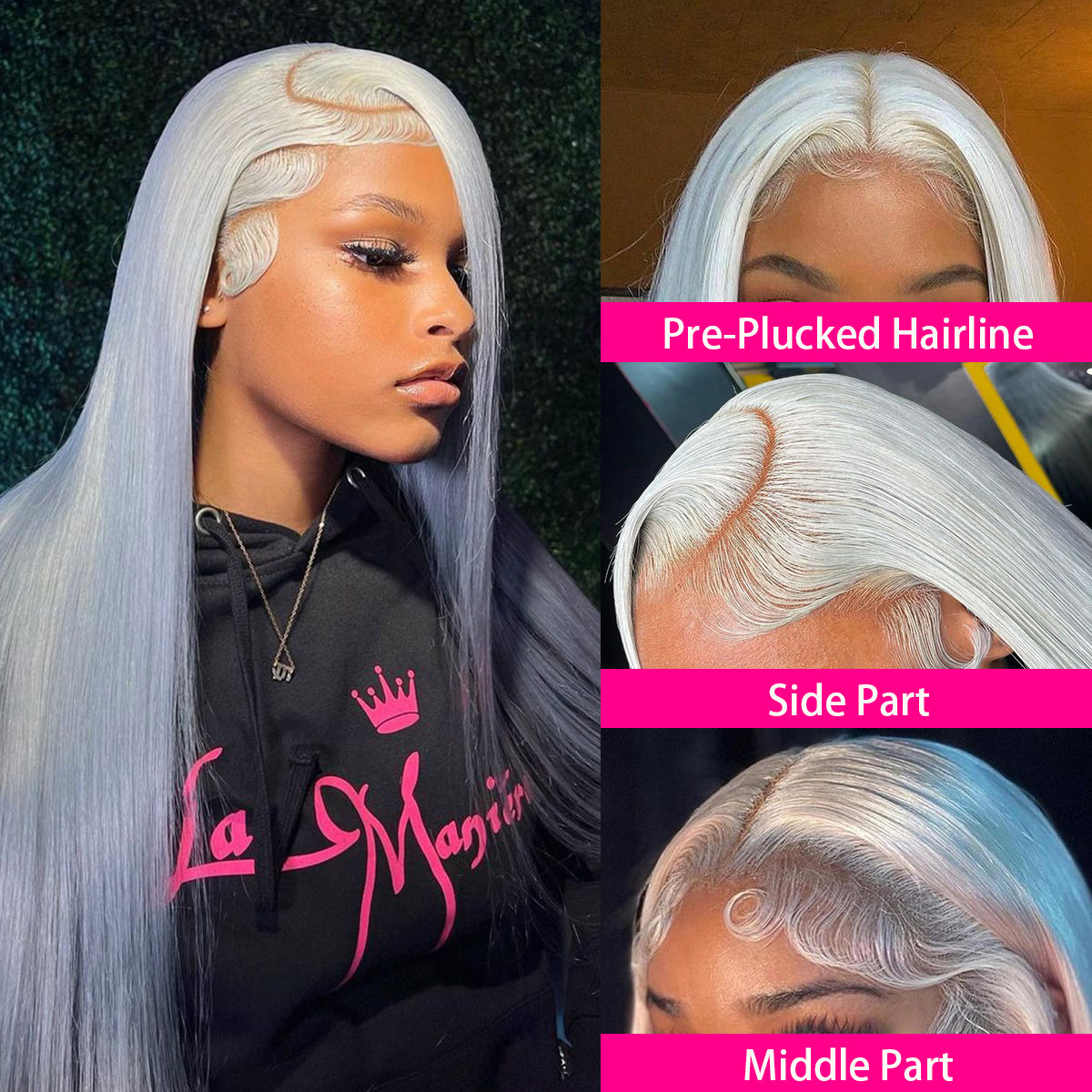Gray Straight Lace Front Wig Platinum Silver Blonde Human Hair Wigs For Women Transparent Brazilian Remy Colored Hair Wig
