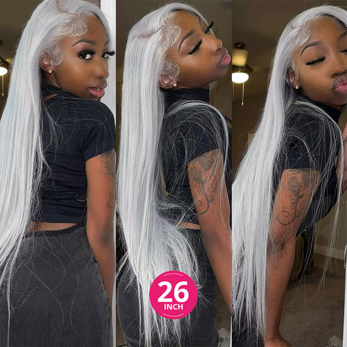 Gray Straight Lace Front Wig Platinum Silver Blonde Human Hair Wigs For Women Transparent Brazilian Remy Colored Hair Wig