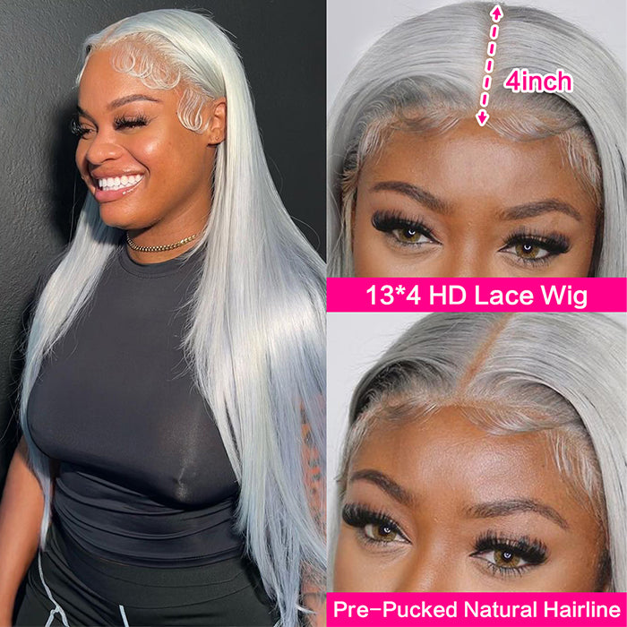 Gray Straight Lace Front Wig Platinum Silver Blonde Human Hair Wigs For Women Transparent Brazilian Remy Colored Hair Wig