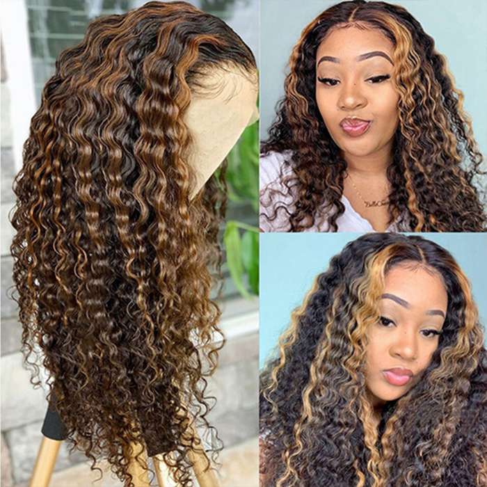 Highlight Deep Wave Frontal Wig 13x4 Lace Front Wigs Human Hair Wigs