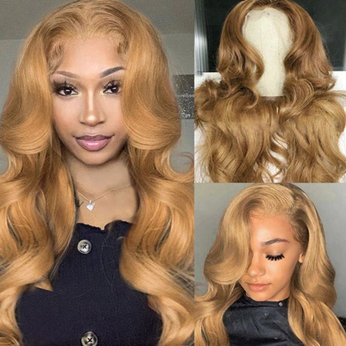 Honey Blonde Lace Front Wig 27 Colored Body Wave Human Hair Wigs