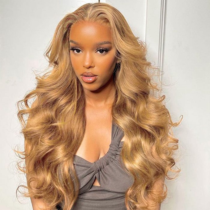 Honey Blonde Lace Front Wig 27 Colored Body Wave Human Hair Wigs