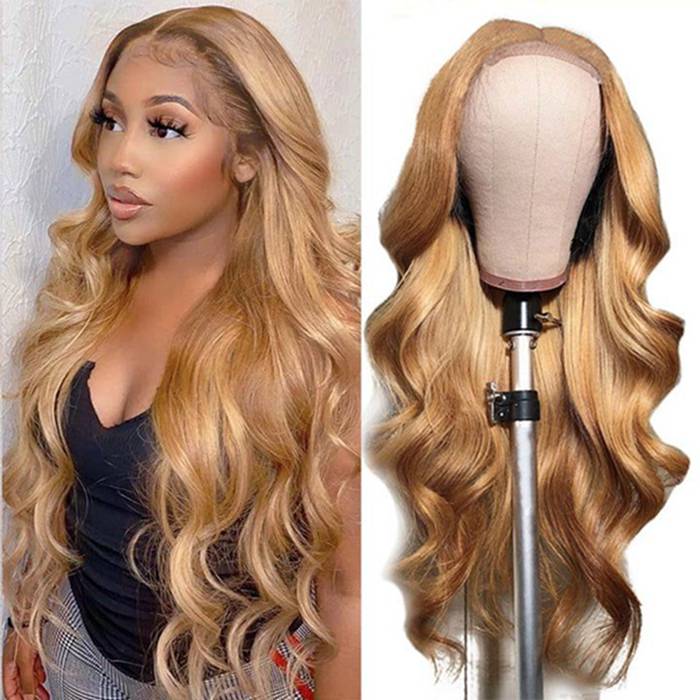 Honey Blonde Lace Front Wig 27 Colored Body Wave Human Hair Wigs