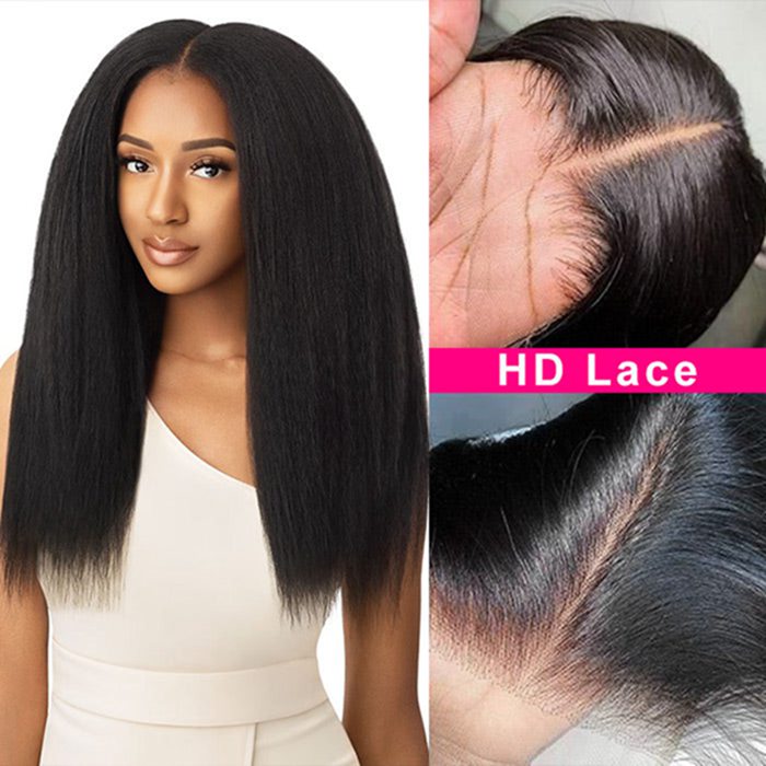 Kinky Straight Wigs 13x6 Lace Front Wig Yaki Human Hair Wigs Natural Black Wigs