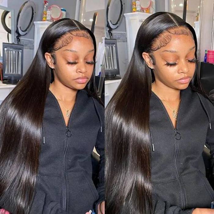 Long Straight Natural Color 4x4 5x5 Invisible Lace Closure Wig 100% Human Hair