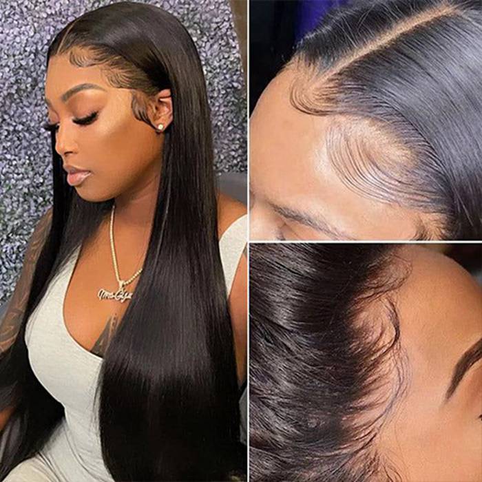 Long Straight Natural Color 4x4 5x5 Invisible Lace Closure Wig 100% Human Hair