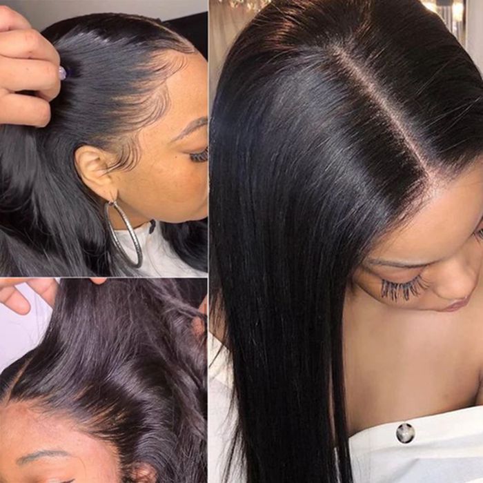 Long Straight Natural Color 4x4 5x5 Invisible Lace Closure Wig 100% Human Hair