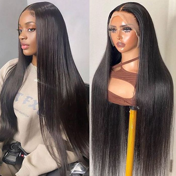 Long Straight Natural Color 4x4 5x5 Invisible Lace Closure Wig 100% Human Hair