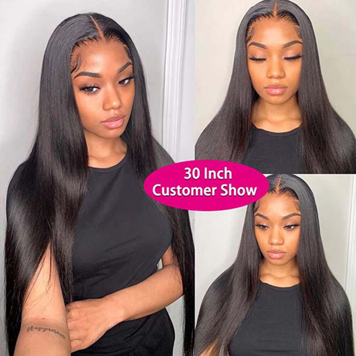 Long Straight Natural Color 4x4 5x5 Invisible Lace Closure Wig 100% Human Hair