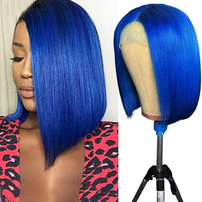 Mandisa Short Blue Straight 13x4 HD Transparent Lace Front Bob Wig