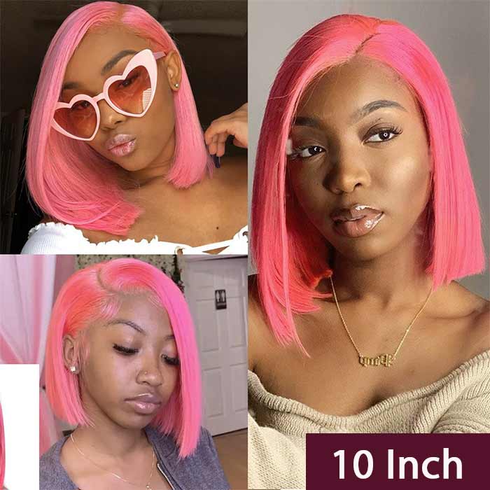 Mandisa Short Pink Straight 13x4 HD Transparent Lace Front Bob Wig