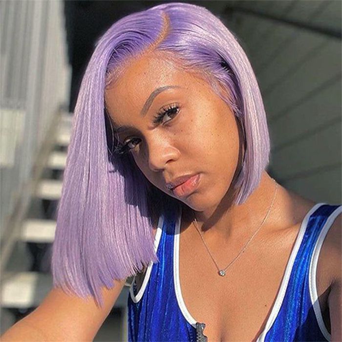 Mandisa Short Purple Straight 13x4 HD Transparent Lace Front Bob Wig