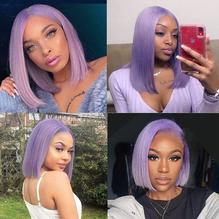 Mandisa Short Purple Straight 13x4 HD Transparent Lace Front Bob Wig