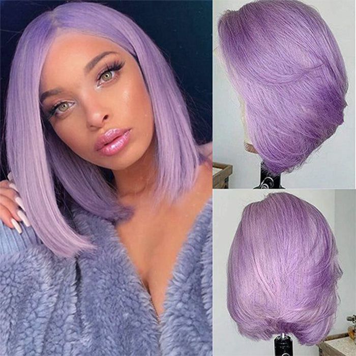 Mandisa Short Purple Straight 13x4 HD Transparent Lace Front Bob Wig