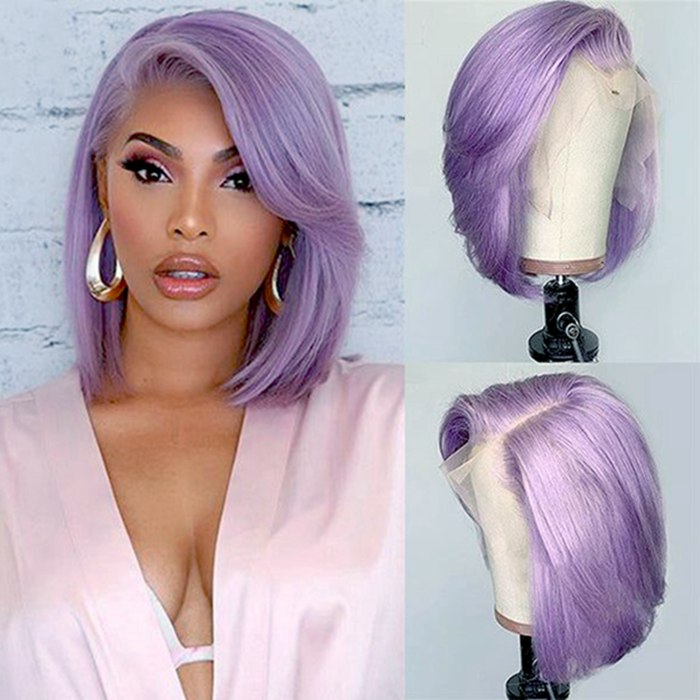 Mandisa Short Purple Straight 13x4 HD Transparent Lace Front Bob Wig