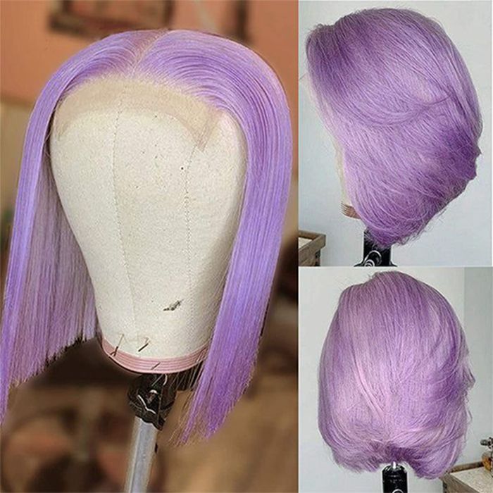 Mandisa Short Purple Straight 13x4 HD Transparent Lace Front Bob Wig