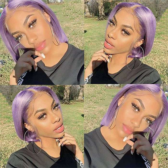 Mandisa Short Purple Straight 13x4 HD Transparent Lace Front Bob Wig