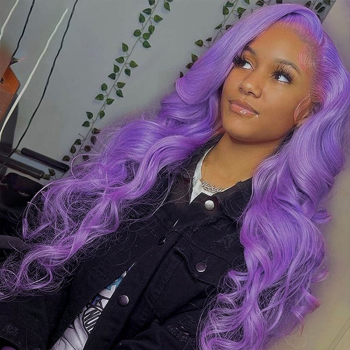Purple Colored Human Hair Wigs 13x4 Lace Frontal Wig Peruvian Virgin Transparent Body Wave Lace Wigs