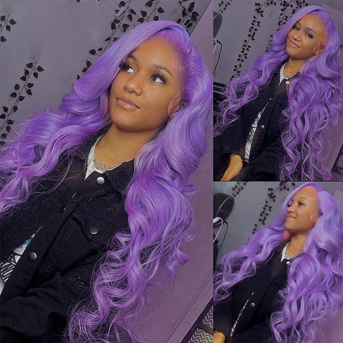 Purple Colored Human Hair Wigs 13x4 Lace Frontal Wig Peruvian Virgin Transparent Body Wave Lace Wigs