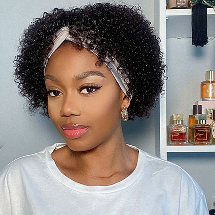Short Bob Headband Wig Jerry Curly Human Hair Glueless Human Hair Wigs With Headband