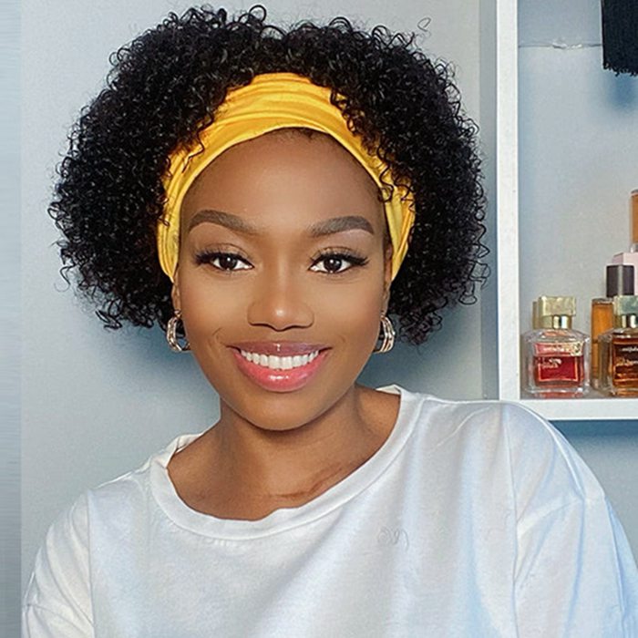 Short Bob Headband Wig Jerry Curly Human Hair Glueless Human Hair Wigs With Headband