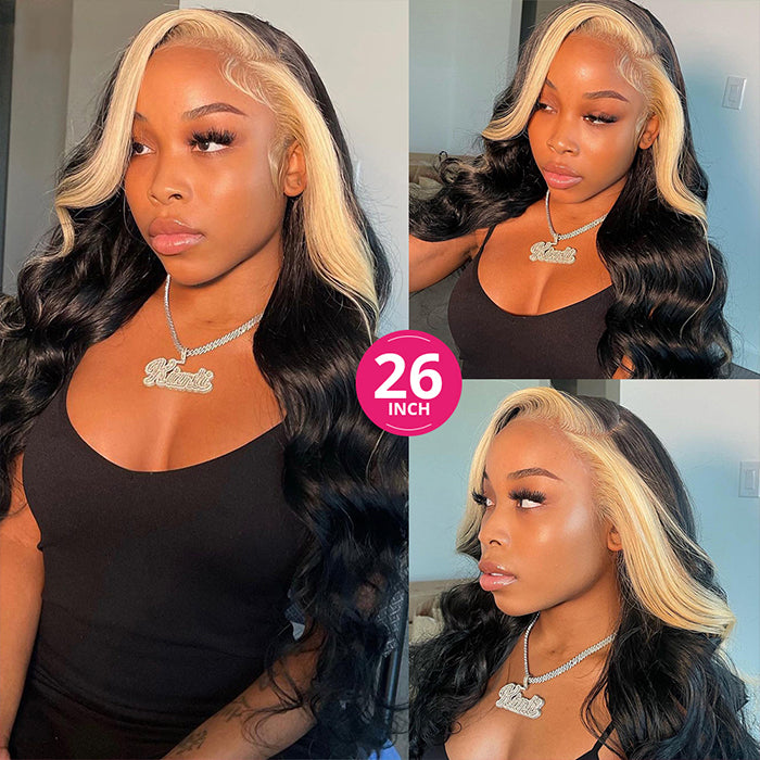 Skunk Stripe Human Hair Wig 1B/613 Highlight Blonde Lace Front Wig 13x4 Body Wave Colored Lace Front Human Hair Wigs