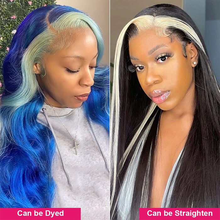 Skunk Stripe Human Hair Wig 1B/613 Highlight Blonde Lace Front Wig 13x4 Body Wave Colored Lace Front Human Hair Wigs