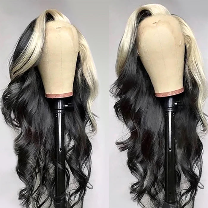 Skunk Stripe Human Hair Wig 1B/613 Highlight Blonde Lace Front Wig 13x4 Body Wave Colored Lace Front Human Hair Wigs