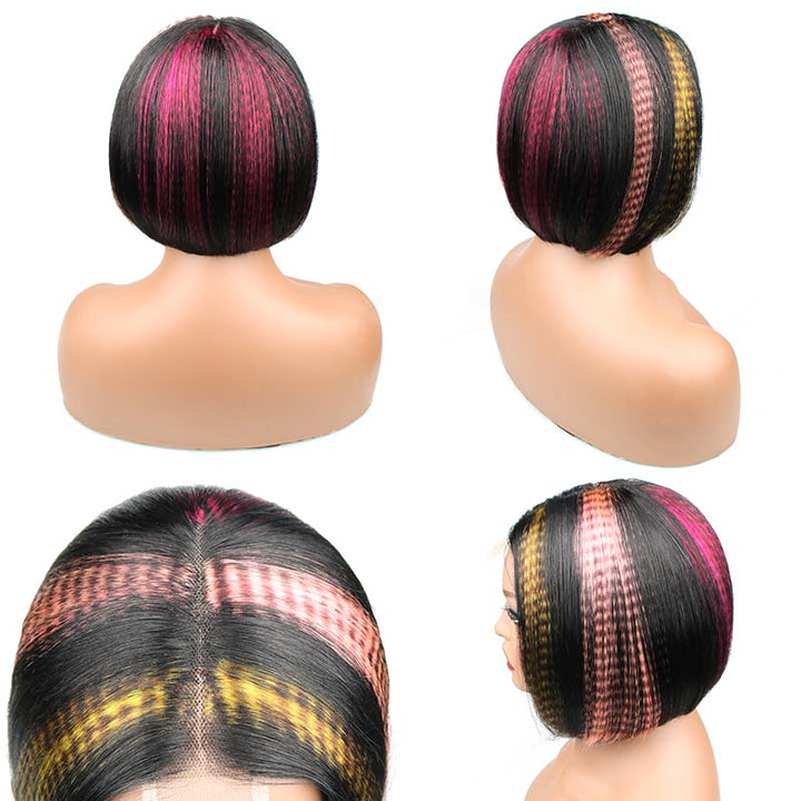 Tiger Print Thick End Short Bob Straight Blunt Cut 10A Human Hair Wigs