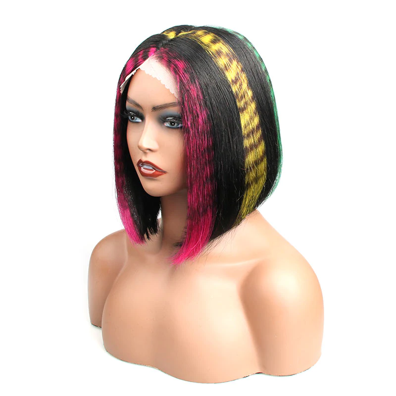 Tiger Print Thick End Short Bob Straight Blunt Cut 10A Human Hair Wigs