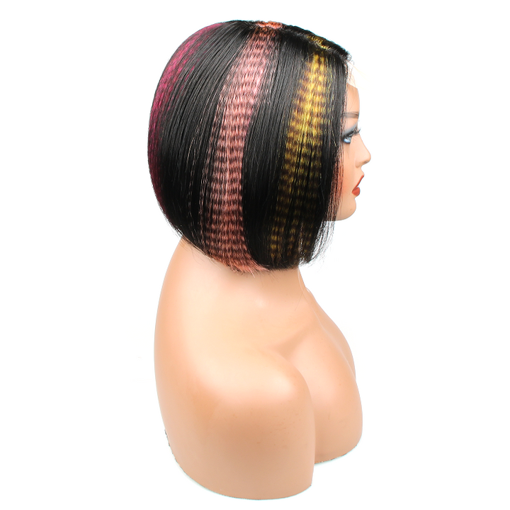 Tiger Print Thick End Short Bob Straight Blunt Cut 10A Human Hair Wigs