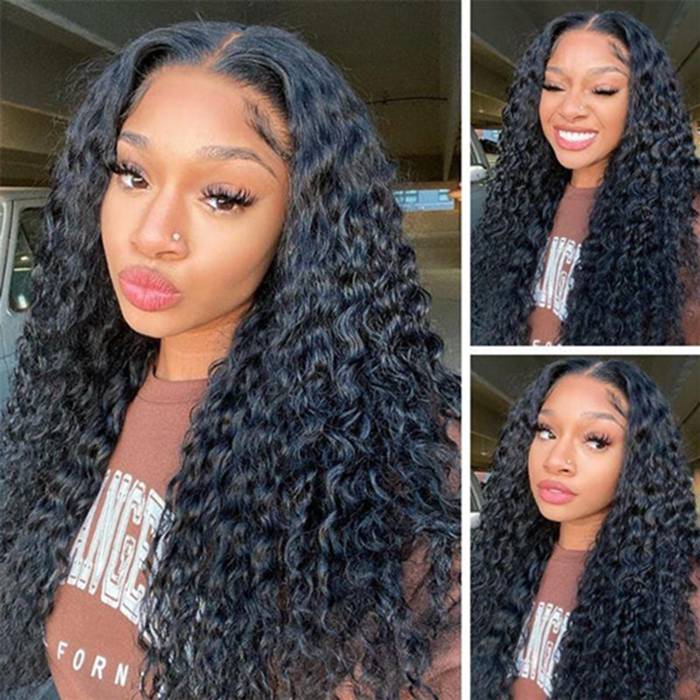 V Part Wig Natural Scalp Water Wave Human Hair Wigs