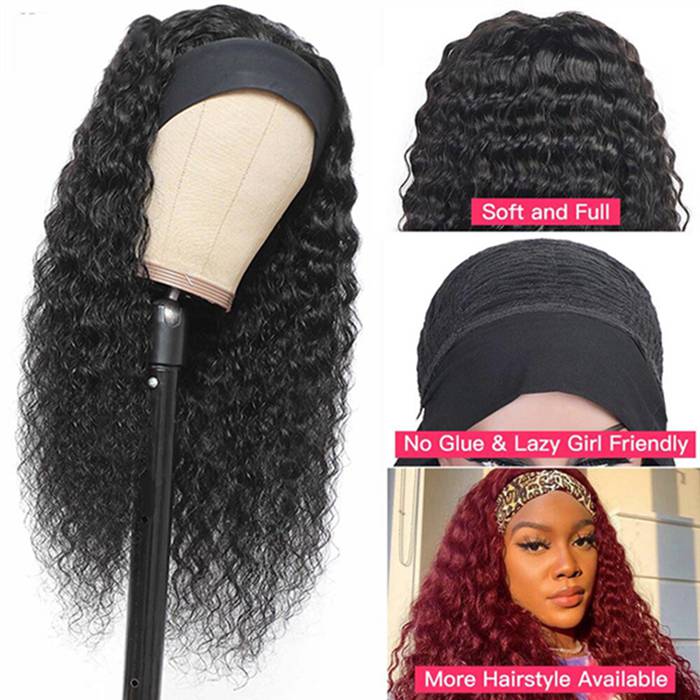 Water Wave Wigs Human Hair Headband Wigs Natural Wave Half Wigs