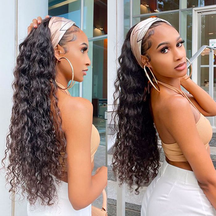 Water Wave Wigs Human Hair Headband Wigs Natural Wave Half Wigs