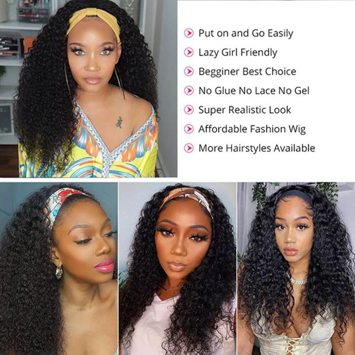 Water Wave Wigs Human Hair Headband Wigs Natural Wave Half Wigs