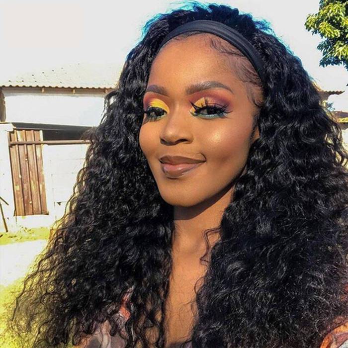 Water Wave Wigs Human Hair Headband Wigs Natural Wave Half Wigs
