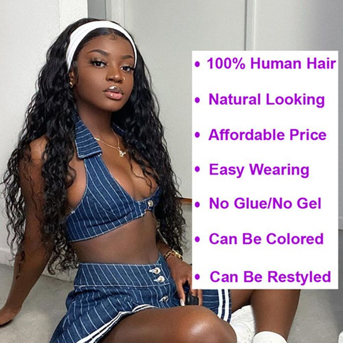 Water Wave Wigs Human Hair Headband Wigs Natural Wave Half Wigs