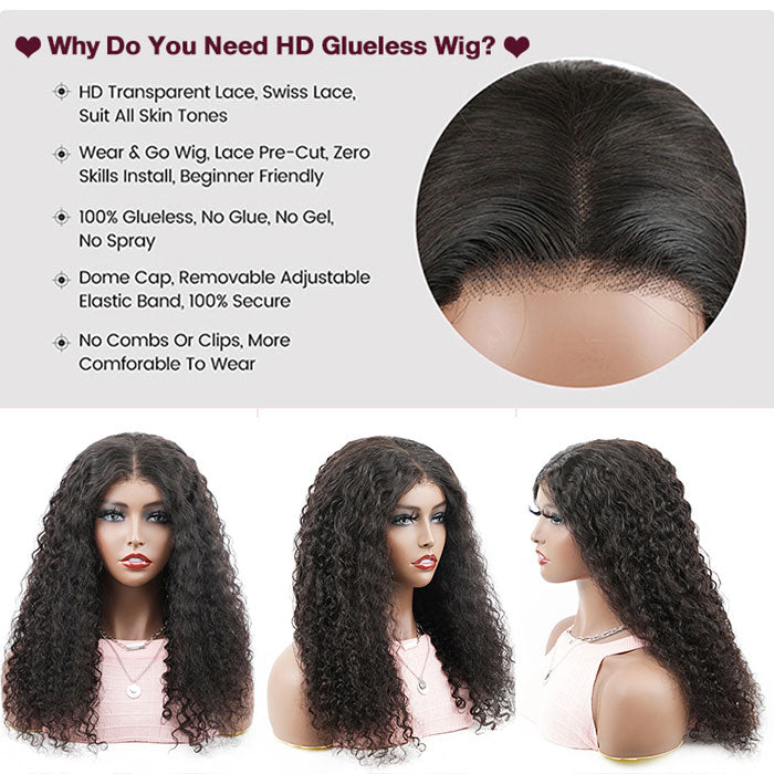 Wear And Go-Glueless Water Wave Pre-Cut HD Lace Closure Human Hair Wigs