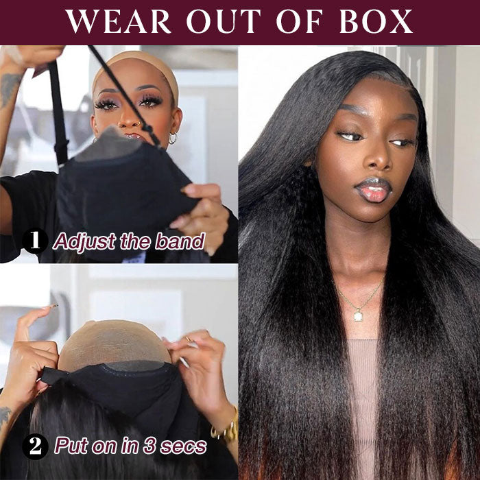 Wear And Go-Kinky Straight HD Glueless Human Hair Pre Cut Lace Wig