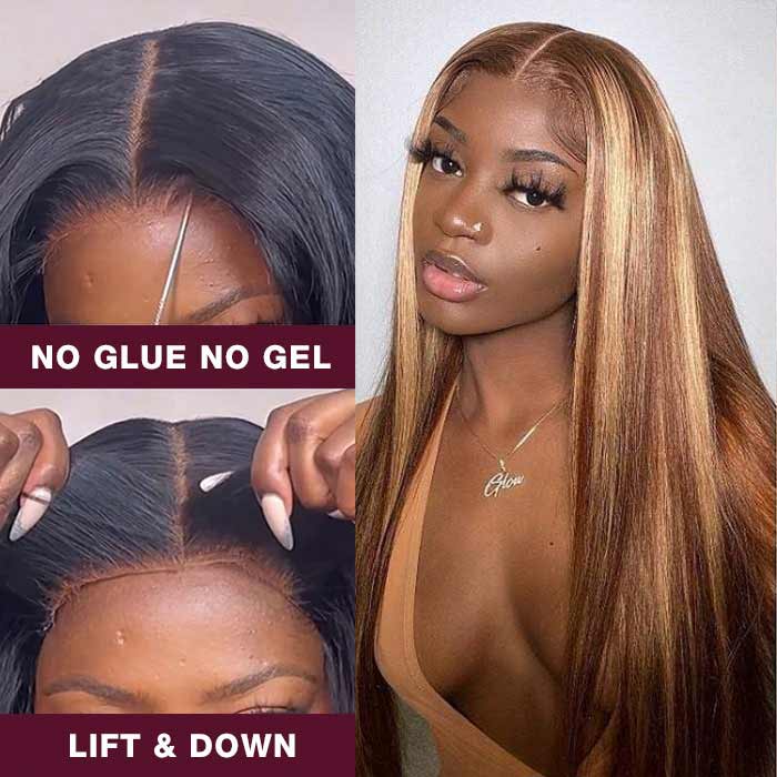Wear And Go-P4/27 Highlight Straight HD Glueless Human Hair Pre Cut Lace Wig