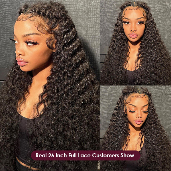 Deep Wave HD Full Lace Frontal Human Hair Wigs Pre Plucked