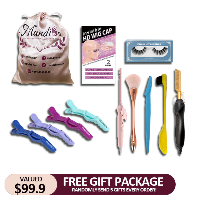 Mandisa Free Gifts Package, Includes Random 5 Gifts : HD Wig Cap, 3D Mink Eyelashes,Elastic Headband, Makeup Brush