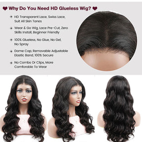 Air Cap-Glueless Body Wave Pre-Cut HD Lace Closure Human Hair Wigs