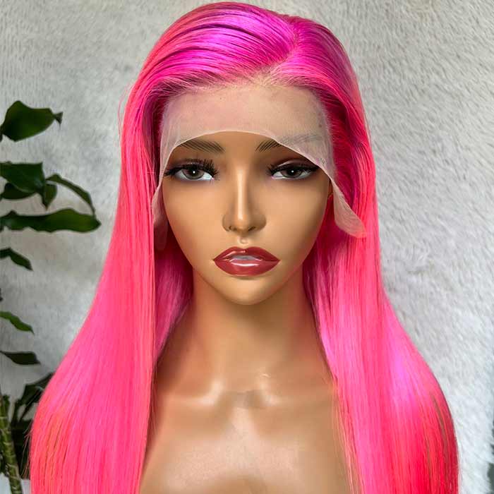Hot Pink Ombre Wig 13x4 HD Lace Frontal Wigs Straight Human Hair