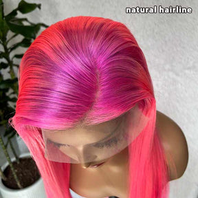 Hot Pink Ombre Wig 13x4 HD Lace Frontal Wigs Straight Human Hair