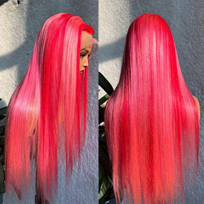 Pink Highlight 13x4 HD Lace Frontal Wigs Straight Human Hair