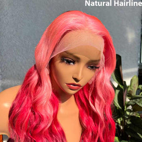 Pink Ombre Three Colors Body Wave 13x4 HD Lace Frontal Human Hair Wigs