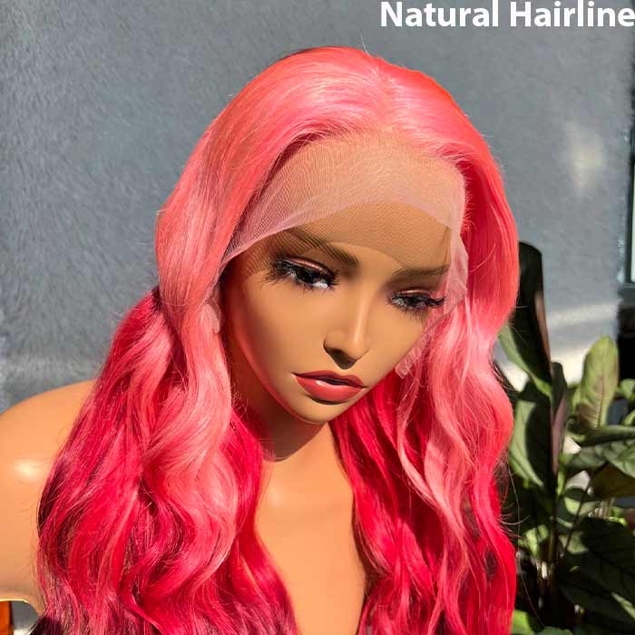 Pink Ombre Three Colors Body Wave 13x4 HD Lace Frontal Human Hair Wigs