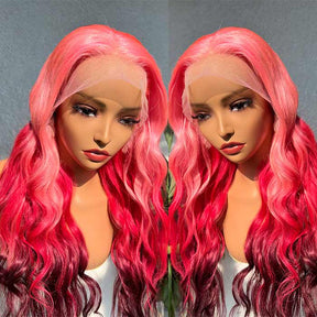 Pink Ombre Three Colors Body Wave 13x4 HD Lace Frontal Human Hair Wigs
